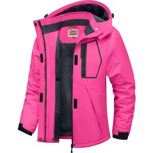 Women's Rose Red Waterproof Ski Jacket Warm Winter Coats Windproof with Hood